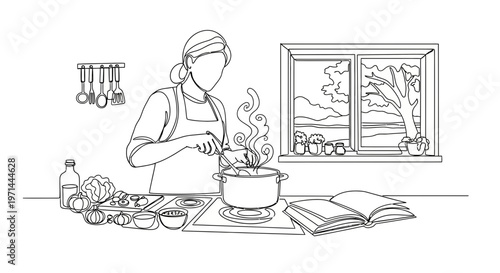 Woman cooking in the kitchen.