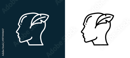 Two-color creative outline icon pair in black and white, editable stroke vector illustration for web, mobile apps, UI design, branding, and print from human mind