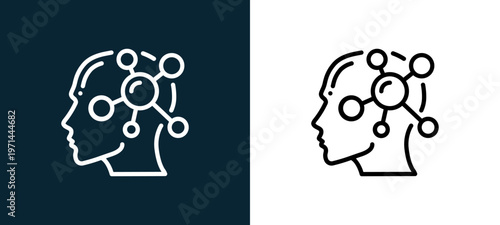 Two-color psychology outline icon pair in black and white, editable stroke vector illustration for web, mobile apps, UI design, branding, and print from human mind