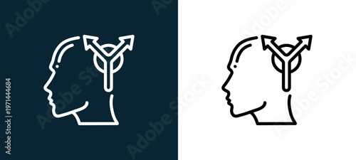 Two-color opportunities outline icon pair in black and white, editable stroke vector illustration for web, mobile apps, UI design, branding, and print from human mind