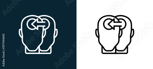 Two-color learning outline icon pair in black and white, editable stroke vector illustration for web, mobile apps, UI design, branding, and print from human mind