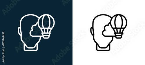 Two-color imagination outline icon pair in black and white, editable stroke vector illustration for web, mobile apps, UI design, branding, and print from human mind