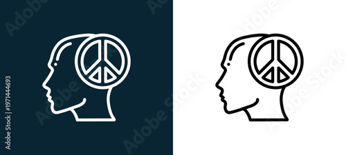 Two-color peace of mind outline icon pair in black and white, editable stroke vector illustration for web, mobile apps, UI design, branding, and print from human mind