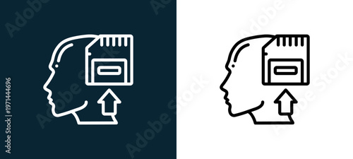 Two-color memory outline icon pair in black and white, editable stroke vector illustration for web, mobile apps, UI design, branding, and print from human mind