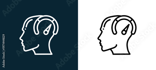 Two-color strength outline icon pair in black and white, editable stroke vector illustration for web, mobile apps, UI design, branding, and print from human mind