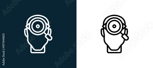 Two-color observation outline icon pair in black and white, editable stroke vector illustration for web, mobile apps, UI design, branding, and print from human mind