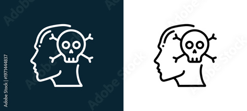 Two-color dead outline icon pair in black and white, editable stroke vector illustration for web, mobile apps, UI design, branding, and print from human mind