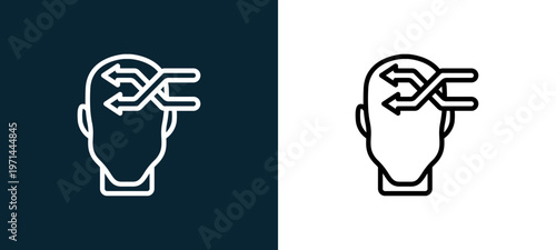 Two-color strategy outline icon pair in black and white, editable stroke vector illustration for web, mobile apps, UI design, branding, and print from human mind