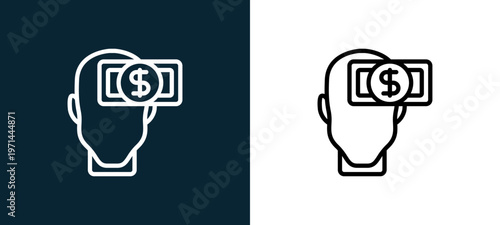 Two-color greed outline icon pair in black and white, editable stroke vector illustration for web, mobile apps, UI design, branding, and print from human mind