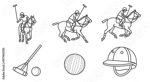 Polo players on horseback with equipment.