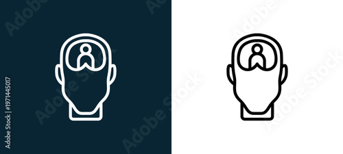 Two-color schizophrenia outline icon pair in black and white, editable stroke vector illustration for web, mobile apps, UI design, branding, and print from human mind