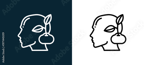 Two-color growth outline icon pair in black and white, editable stroke vector illustration for web, mobile apps, UI design, branding, and print from human mind