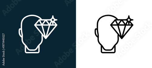 Two-color perfectionist outline icon pair in black and white, editable stroke vector illustration for web, mobile apps, UI design, branding, and print from human mind