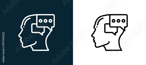 Two-color mind outline icon pair in black and white, editable stroke vector illustration for web, mobile apps, UI design, branding, and print from human mind