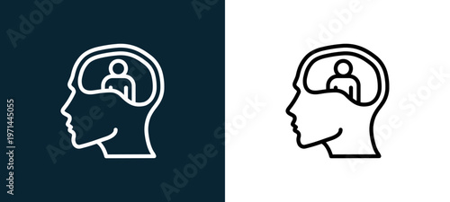 Two-color schizophrenia outline icon pair in black and white, editable stroke vector illustration for web, mobile apps, UI design, branding, and print from human mind