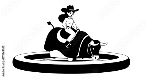 Woman riding a bucking bull.