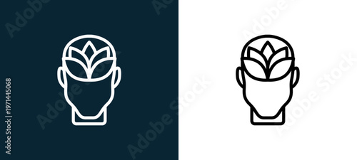 Two-color calm outline icon pair in black and white, editable stroke vector illustration for web, mobile apps, UI design, branding, and print from human mind