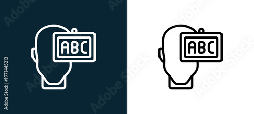 Two-color knowledge outline icon pair in black and white, editable stroke vector illustration for web, mobile apps, UI design, branding, and print from human mind