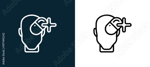 Two-color mental health outline icon pair in black and white, editable stroke vector illustration for web, mobile apps, UI design, branding, and print from human mind