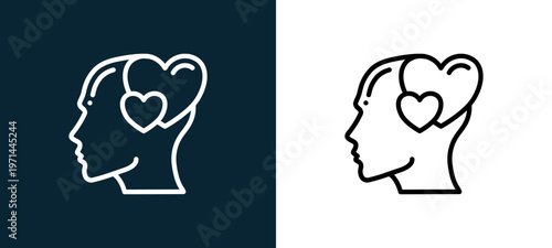 Two-color in love outline icon pair in black and white, editable stroke vector illustration for web, mobile apps, UI design, branding, and print from human mind