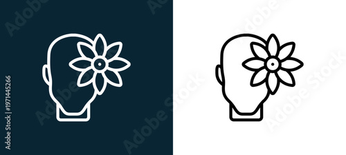 Two-color relax outline icon pair in black and white, editable stroke vector illustration for web, mobile apps, UI design, branding, and print from human mind