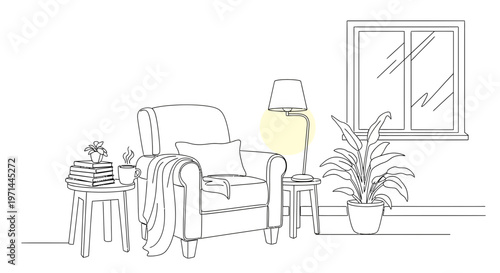 Armchair with pillow and blanket.