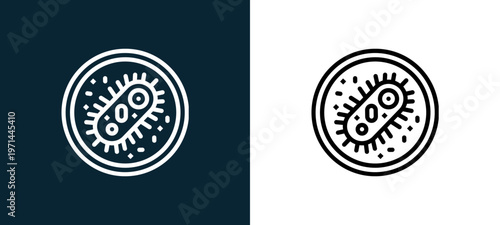 Two-color bacteria outline icon pair in black and white, editable stroke vector illustration for web, mobile apps, UI design, branding, and print from science
