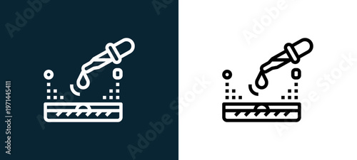Two-color lab outline icon pair in black and white, editable stroke vector illustration for web, mobile apps, UI design, branding, and print from science