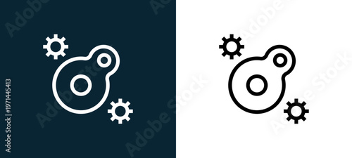 Two-color cell outline icon pair in black and white, editable stroke vector illustration for web, mobile apps, UI design, branding, and print from science
