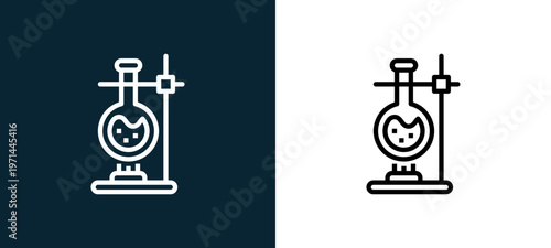 Two-color chemical outline icon pair in black and white, editable stroke vector illustration for web, mobile apps, UI design, branding, and print from science