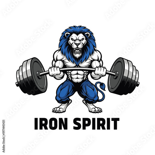 Mascot Lion Working Out Lifting Barbell with Weight Plates Fitness Gym