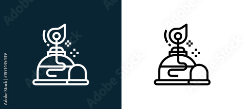 Two-color burner outline icon pair in black and white, editable stroke vector illustration for web, mobile apps, UI design, branding, and print from science