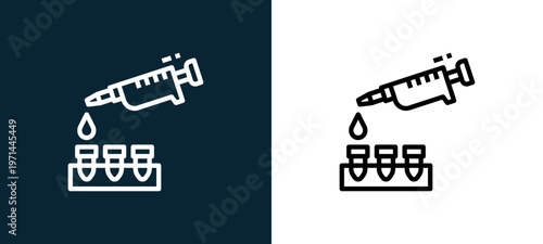 Two-color pipette outline icon pair in black and white, editable stroke vector illustration for web, mobile apps, UI design, branding, and print from science
