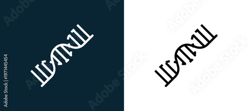 Two-color dna outline icon pair in black and white, editable stroke vector illustration for web, mobile apps, UI design, branding, and print from science