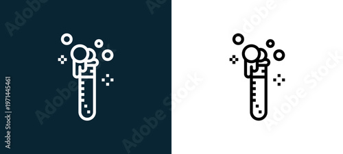 Two-color chemical outline icon pair in black and white, editable stroke vector illustration for web, mobile apps, UI design, branding, and print from science