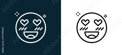 Two-color emoji outline icon pair in black and white, editable stroke vector illustration for web, mobile apps, UI design, branding, and print from love