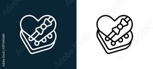 Two-color chote box outline icon pair in black and white, editable stroke vector illustration for web, mobile apps, UI design, branding, and print from love
