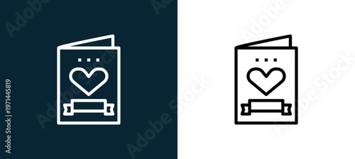 Two-color card outline icon pair in black and white, editable stroke vector illustration for web, mobile apps, UI design, branding, and print from love