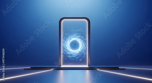 Smartphone with glowing blue portal screen.