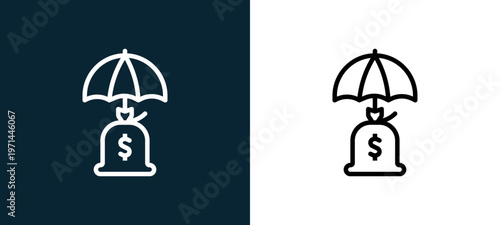 Two-color money outline icon pair in black and white, editable stroke vector illustration for web, mobile apps, UI design, branding, and print from finance