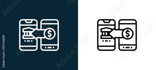 Two-color bank outline icon pair in black and white, editable stroke vector illustration for web, mobile apps, UI design, branding, and print from finance