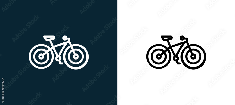 Fototapeta premium Two-color bicycle outline icon pair in black and white, editable stroke vector illustration for web, mobile apps, UI design, branding, and print from bicycle