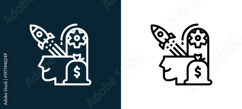 Two-color investment outline icon pair in black and white, editable stroke vector illustration for web, mobile apps, UI design, branding, and print from finance