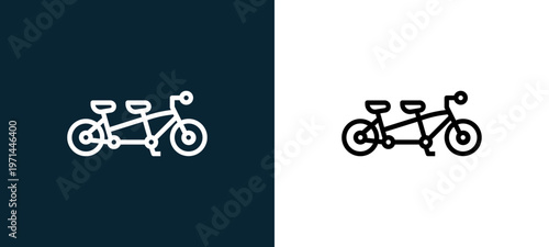 Two-color tandem outline icon pair in black and white, editable stroke vector illustration for web, mobile apps, UI design, branding, and print from bicycle
