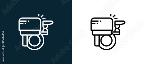 Two-color ringer bell outline icon pair in black and white, editable stroke vector illustration for web, mobile apps, UI design, branding, and print from bicycle