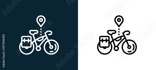 Two-color bicycle outline icon pair in black and white, editable stroke vector illustration for web, mobile apps, UI design, branding, and print from bicycle