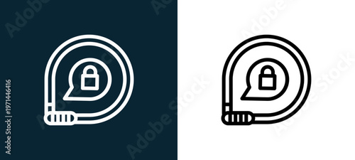 Two-color lock outline icon pair in black and white, editable stroke vector illustration for web, mobile apps, UI design, branding, and print from bicycle