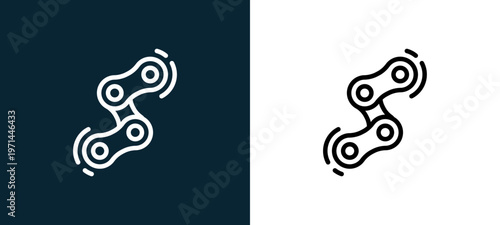 Two-color chain outline icon pair in black and white, editable stroke vector illustration for web, mobile apps, UI design, branding, and print from bicycle