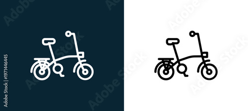 Two-color bicycle outline icon pair in black and white, editable stroke vector illustration for web, mobile apps, UI design, branding, and print from bicycle
