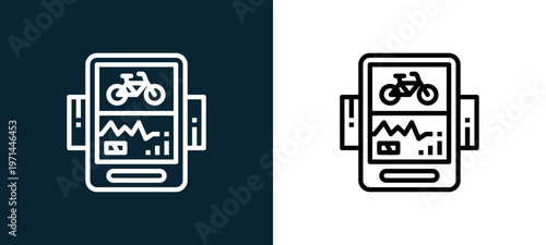 Two-color meter outline icon pair in black and white, editable stroke vector illustration for web, mobile apps, UI design, branding, and print from bicycle